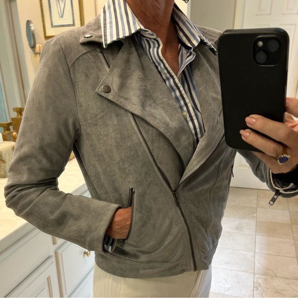 Ark NC Jackets & Blazers - Ark NC Ultra Swede Jacket, NWOT, Grey, Motorcycle Style Zip Front & Sleeve, Sz S